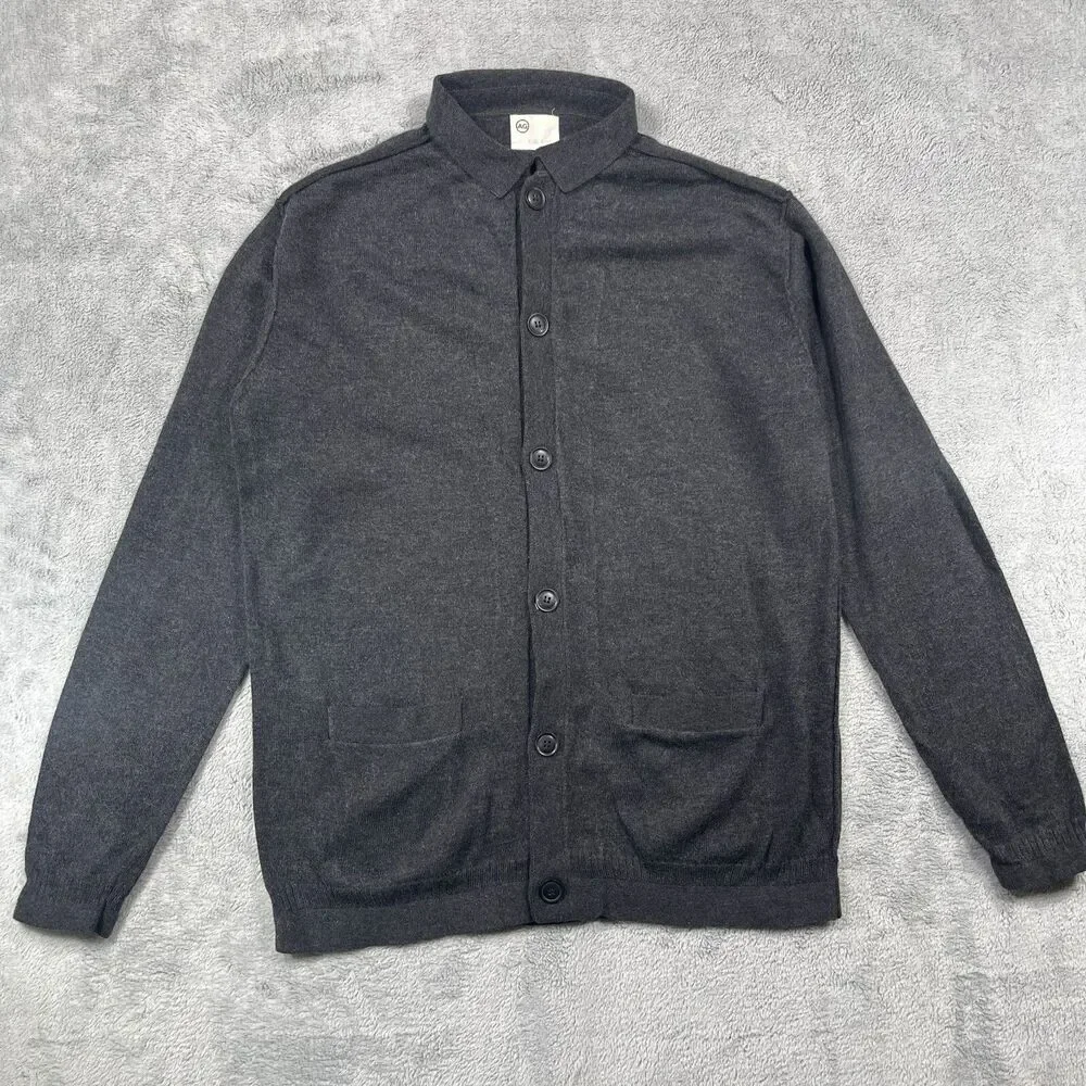 AG Adriano Goldschmied Cardigan Sweater Mens Medium Gray Pockets Long Sleeve
